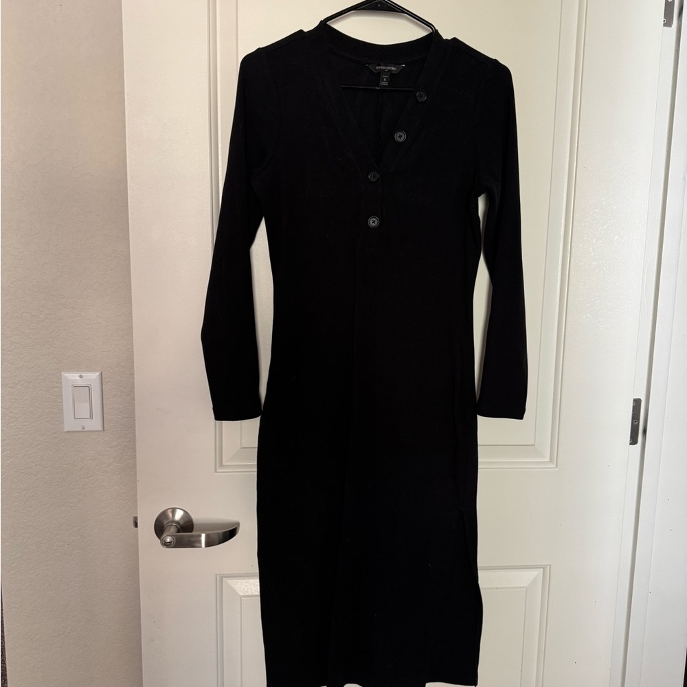 Banana Republic Black Ribbed Midi Dress